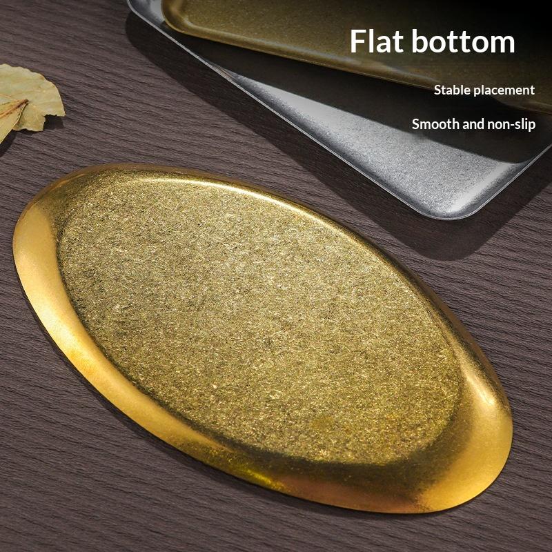 Retro Stainless Steel Trays, Sushi Plates, Snack Plates, Pastry Plates, Oval Shallow Trays, Industrial-Style Tableware