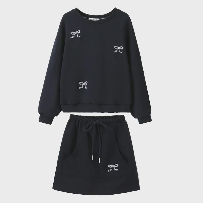 Autumn 2024 Korean-Style Girls' Sweater and Skirt Set - Air Layer Two-Piece Suit for Medium and Large Children