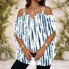 Haut pour femme grande taille à épaules dénudées, col en V, manches courtes, rayé tie-dye bleu et blanc