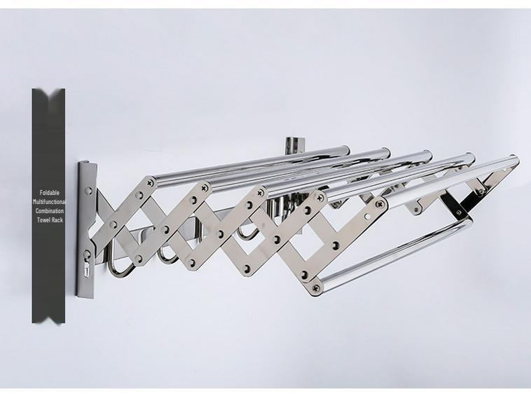 304 Stainless Steel Retractable Towel Rack with Hooks for Bathroom, Hotel, or Balcony Drying