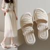 2024 Women's Casual Bohemian Elastic Ankle Strap Beach Walking Sandals Platform Open Toe Wedges Slip On Shoes Zapatillas Mujer