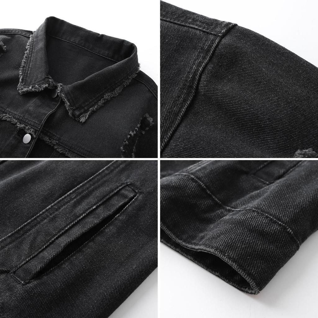 Autumn New American Breasted Lapel Grinding Wash Jacket for Youth Retro Denim Jacket