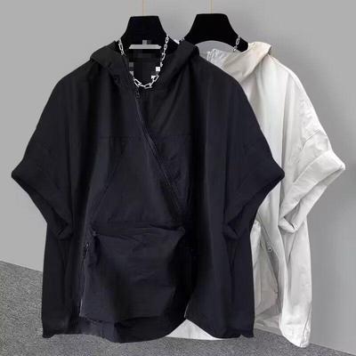 Herren Sommer Arbeitskleidung Kurzarm Sweatshirt Einfarbig Locker Geschnitten Entspannt Kapuzenjacke Sonnenschutz