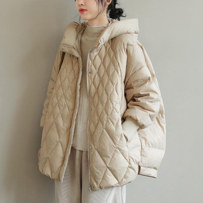 

Осень-зима, повседневные пуховые пальто, женская модная свободная куртка с капюшоном, однотонная парка на белом утином пуху, уличная одежда L хаки