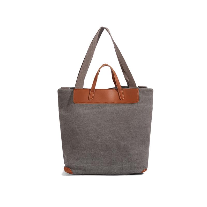 Canvas Tote Bag with Leather Trim and Adjustable Shoulder Strap Stylish Women's Handbag for Daily Use and Work