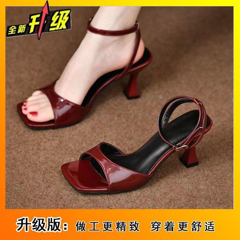 In the summer of 2025, the new French square head open-toed with sandals, fairy style with skirt, stiletto sandals, female