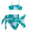 Womens Tie-Dye Print Adjustable Backless 3-Piece Bikini Set With Padded Cups Pool Beach Vacation Swimwear