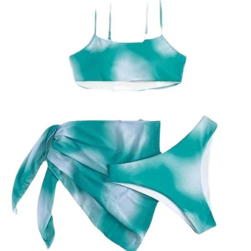 Womens Tie-Dye Print Adjustable Backless 3-Piece Bikini Set With Padded Cups Pool Beach Vacation Swimwear