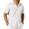 Men's Short-Sleeve Corduroy Shirt - Casual Button-Down Collared Top with Dual Pockets
