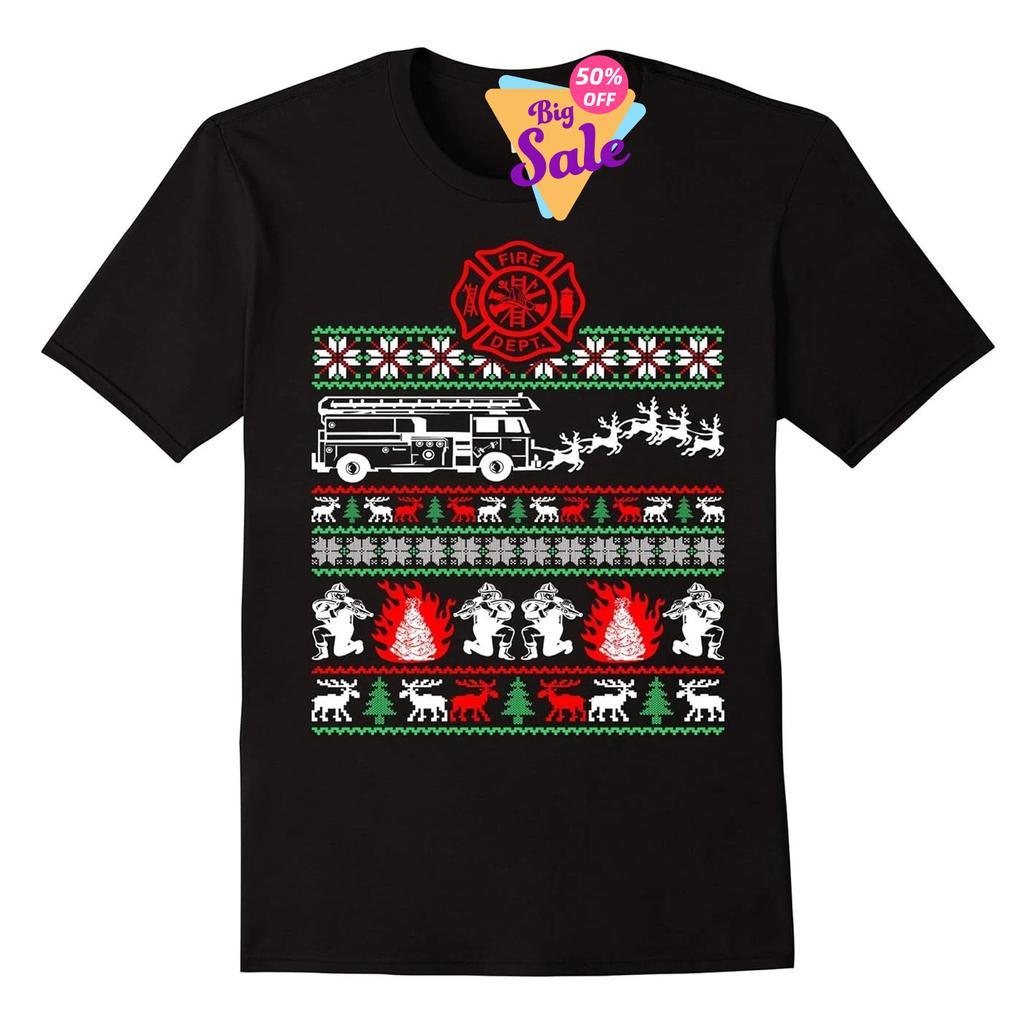 Feuerwehr Hässlicher Weihnachtspullover Feuerwehrmann T-Shirt 100% Baumwolle Rundhals Sommer Kurzarm Lässig Herren T-Shirt Größe S3XL