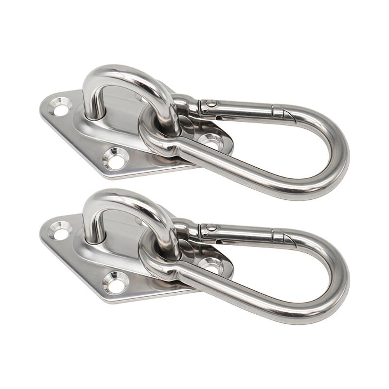 Hanging Mount Hardware Kit with Stainless Steel Pad Eye Plate and Snap Hook Set, 2 Pack 4-Hole Base for Wall Use