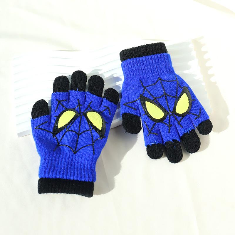 Guanti invernali caldi in maglia a mezze dita Marvel Spider-Man per bambini, guanti a muffola con eroe dei cartoni animati per bambini in età scolare dai 6 ai 12 anni