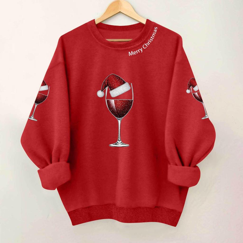 Ladies' Casual And Fashionable Round Neck Top With Christmas Print Hooded T-shirt Long Sleeved Sweatshirt