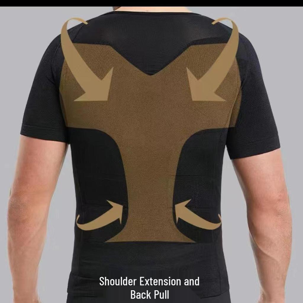 140D Nylon Men's Body Shaper Compression Top - Slimming & Shaping Short Sleeve Binder