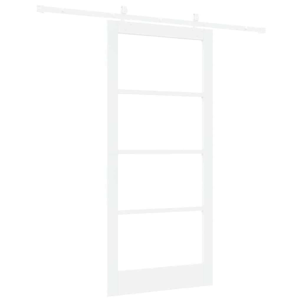 Sliding Door White 93 X 202 Cm Solid Pine Wood and Glass
