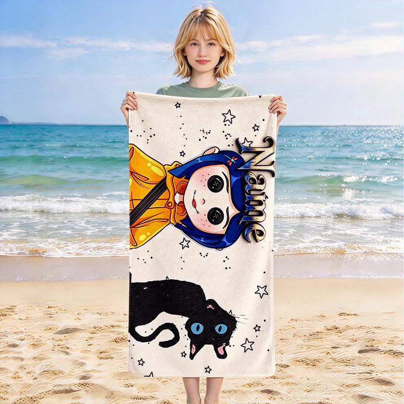 Custom Name Night Cat Stylish printed beach towel,a quick-drying, absorbent mat suitable for the beach, pool, gym, and travel fans gift