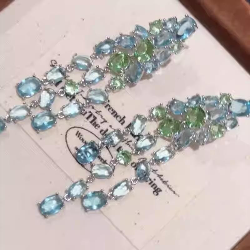 Mint Mambo Light Luxury Niche Water Drop Zircon Tassel Stud Earrings Advanced Sense Summer Small Fresh Earrings