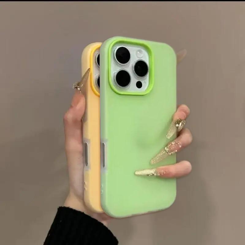 2 V 1 Luxusní Matný Gelový Cukrový Barevný Kryt na Telefon pro iPhone 16 15 14 13 12 Pro Max 15 16 Plus Nárazuvzdorný Dotek Pleti Měkký Kryt