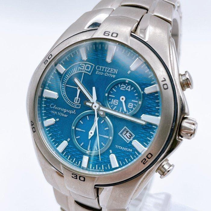 Used Working item Citizen Watch Blue Dial Chronograph Eco Drive Titanium