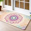 Tapis de porte Bohème Pastel Floral Antidérapant Tapis d'entrée Intérieur Motif Médaillon Lotus Coloré Vintage Tapis de porte pour Couloir Cuisine