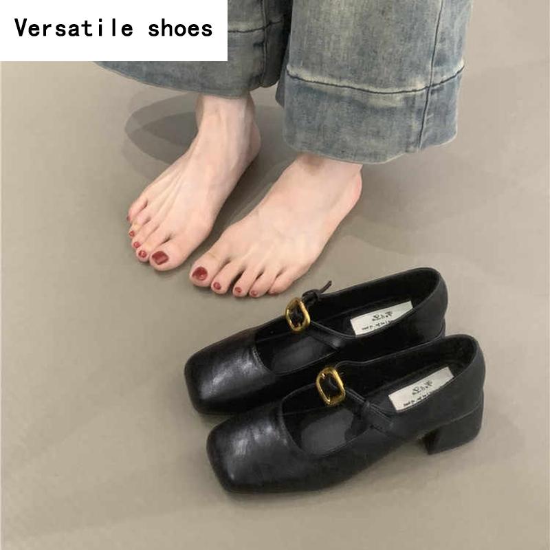 Весна Осень Туфли-лодочки с квадратным носком Женские Уличный стиль Толстый каблук Обувь — фото 3