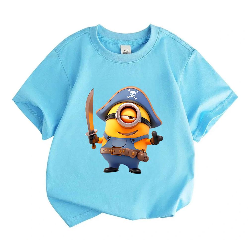 Kids Boys Girls Crew Neck Short Sleeve 100% Cotton T-shirt, Cute Pirate Yellow Funny Character Printed Casual Soft Breathable Tee for Children Daily W