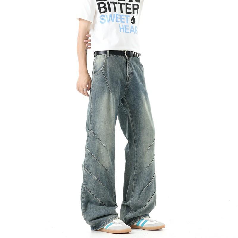 Mens Flared Jeans Teen Boys Loose Fit Casual Denim Pants Streetwear