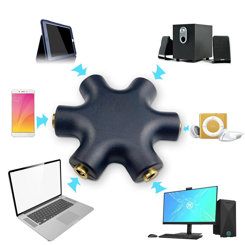 6 Ports Headphones Aux Splitter 6 In 1 Smart Accessories Audio Aux Cable Splitter 3.5mm 1 Male To 5 Female Jack Share Adapter
