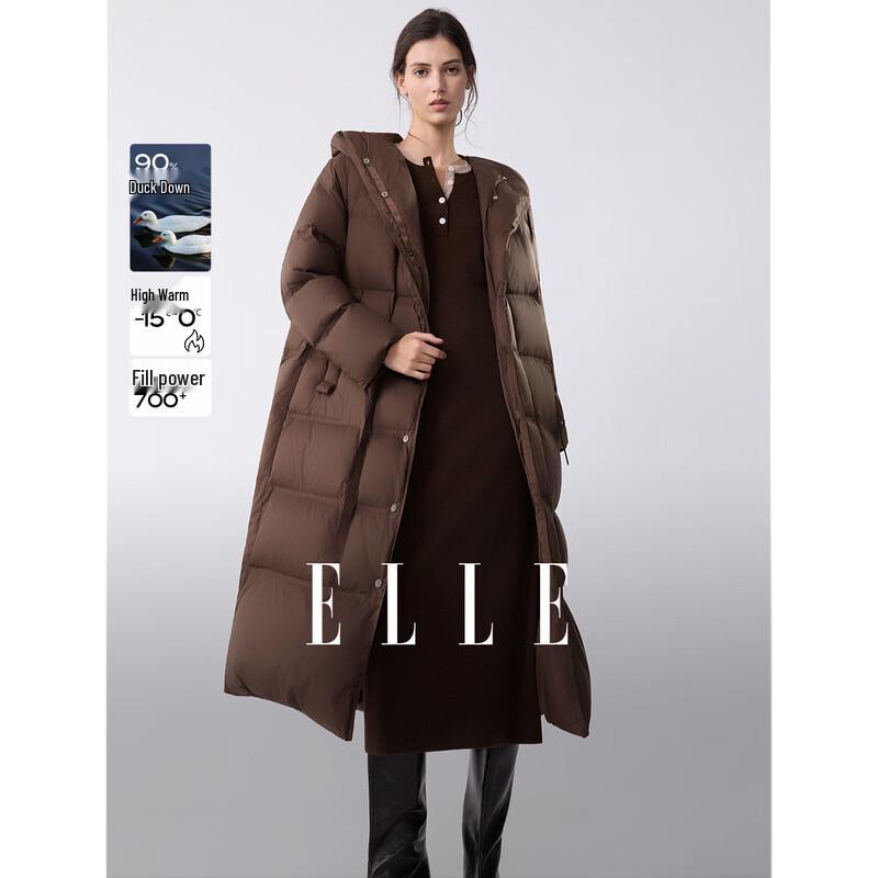 ELLE Women s 90% Duck Down Hooded Long Puffer Coat M