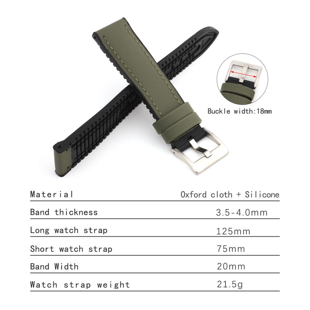 Correa de Reloj Impermeable de Lona de Vela 18mm 20mm 22mm Correa de Reloj de Lona Oxford Banda de Reloj de Silicona de Liberación Rápida Correa de Pulsera Deportiva