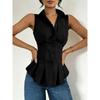 Womens Sleeveless Peplum Shirt With Collar And Button Down Detail Fitted Waist Casual Office Blouse