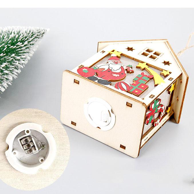 Christmas Glowing Colorful Hut Christmas Decorations Wooden House Hanging Christmas Tree Pendant