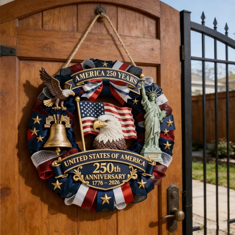 Patriotics Door Decoration Sign 4th of July Wreath for Front Door Hanger Memorial Day Wooden Hanging Sign Wood Plaque