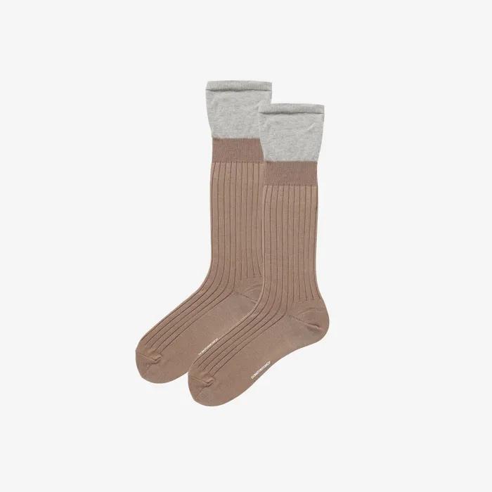 layered two tone socks - brown & gray