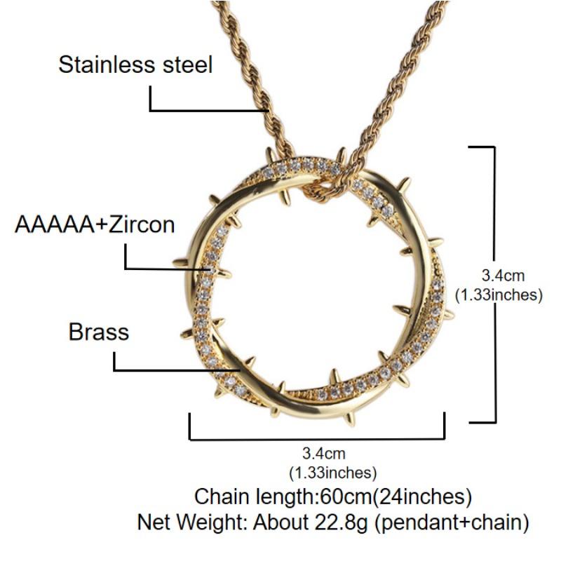European and American Hip Hop Thorn Double Ring Pendant Copper Set Zircon Men's Personalized Trendy Brand Full Diamond Necklace