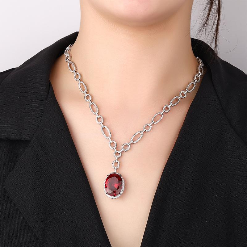 Jewelry Simulation Red Corundum Luxury Inlaid Banquet Pendant Necklace Stone 15 * 20