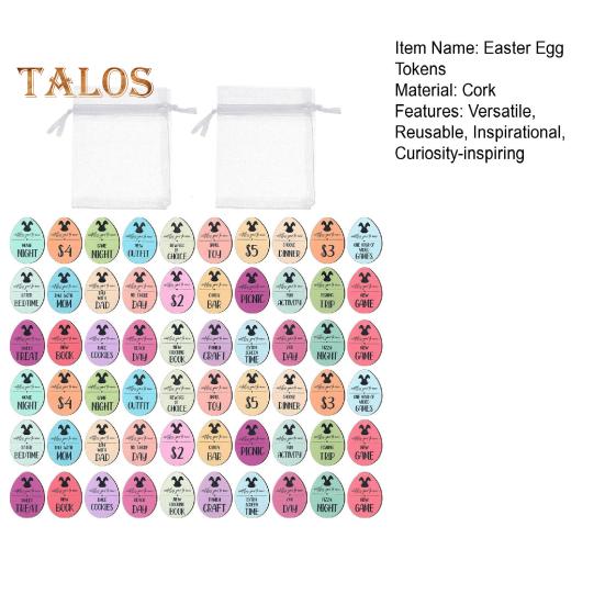 30/60Pcs Wooden Easter Egg Tokens Set with Gift Bag 30 Different Engraved Sayings Easter Bunny Basket Stuffer Reusable Positive Rewards Easter Party