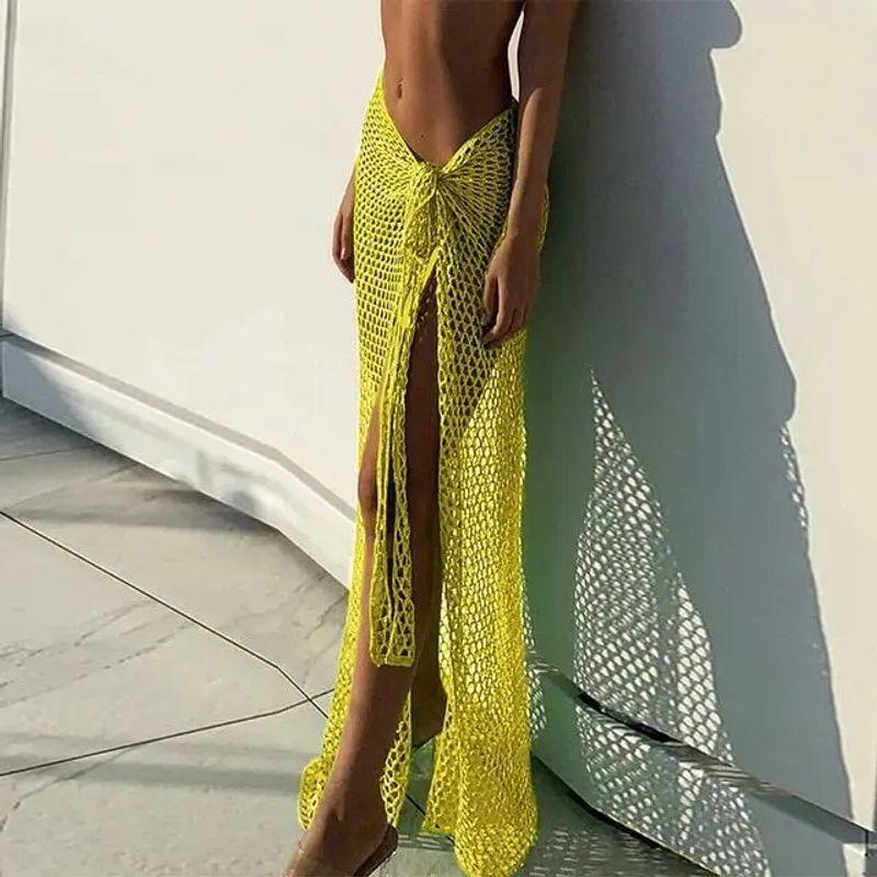 European and American Sexy Beach Skirt Hollow Knitted Vacation See-through Bandage Beach Towel Sexy Beach Skirt