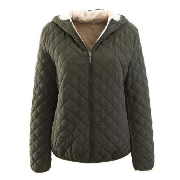 Quilted Coat Warm Outwear Casual for Autumn Winter Ladies Female Women Loose Fit Hooded Long Sleeves Zipper Pocket Color Cotton