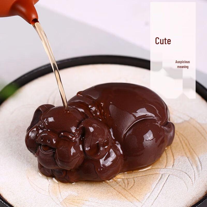 Purple Clay Lucky Pig Tea Pet