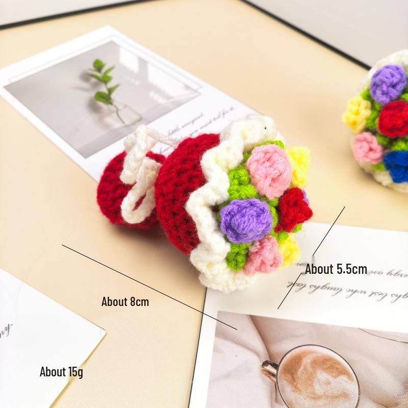 

Creative DIY Crochet Rose Flower Keychain Plush Doll Accessories