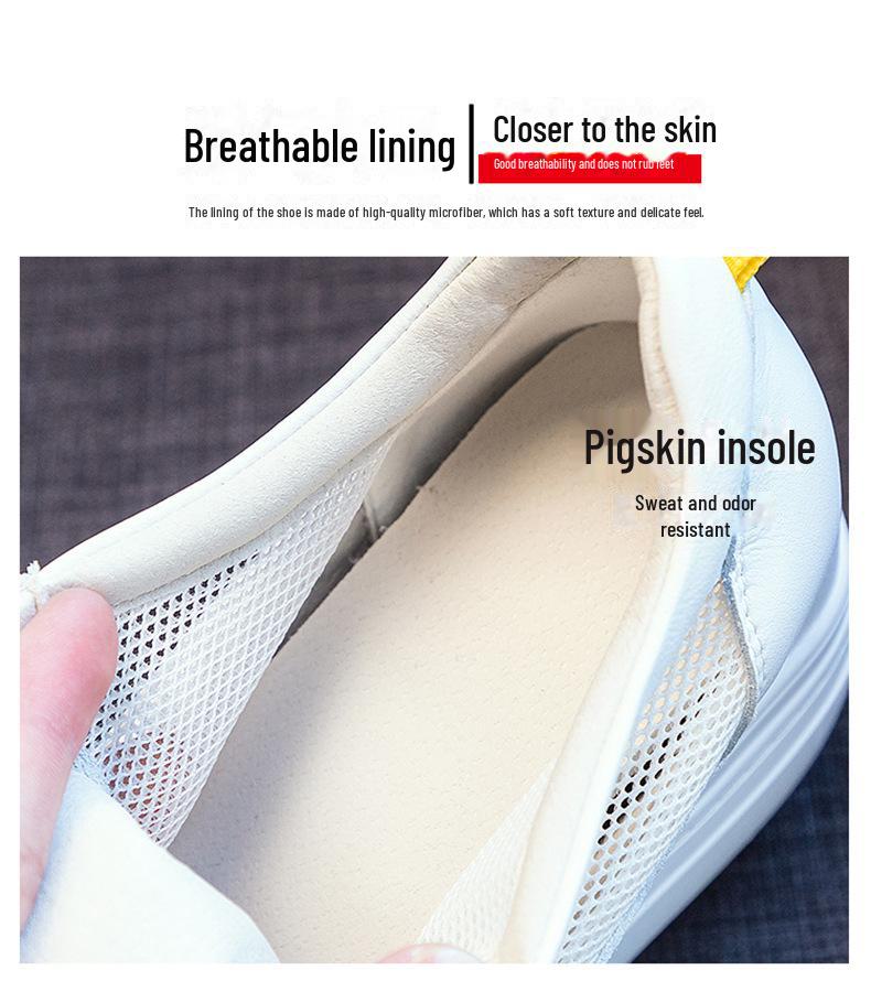 2024 Women's Genuine Leather Low-Top Autumn Sandals - Breathable, Thick-Soled, White Platform Shoes with Inner Height Boost.