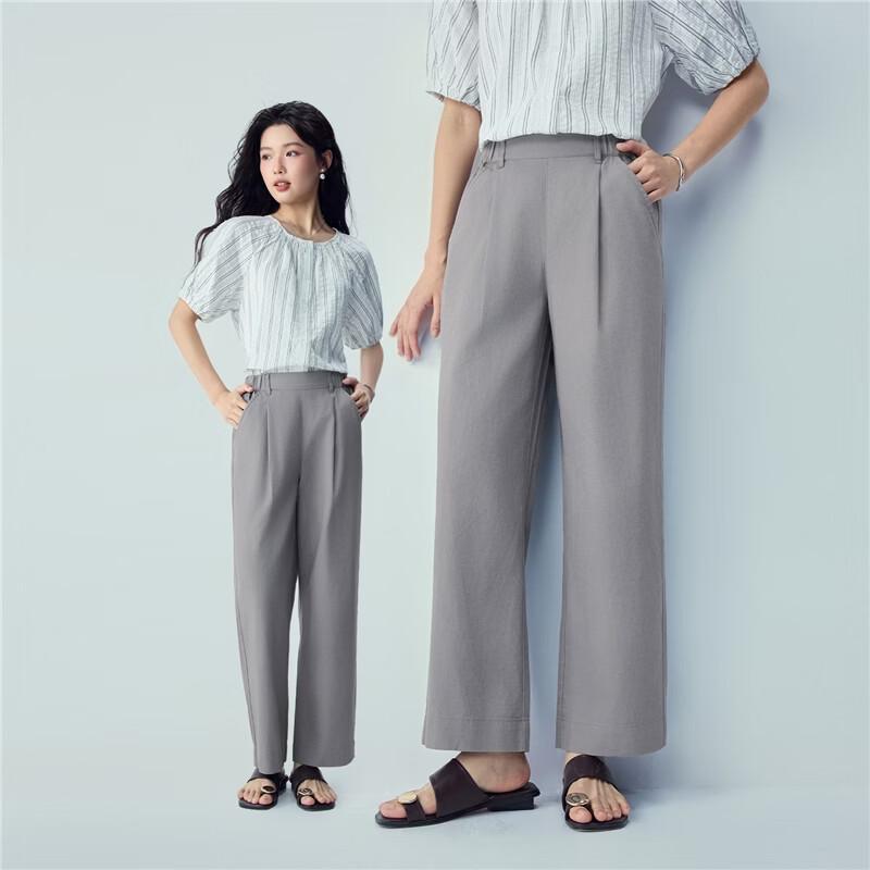 Giordano Women's Pleated Cotton Linen Cropped Pants
