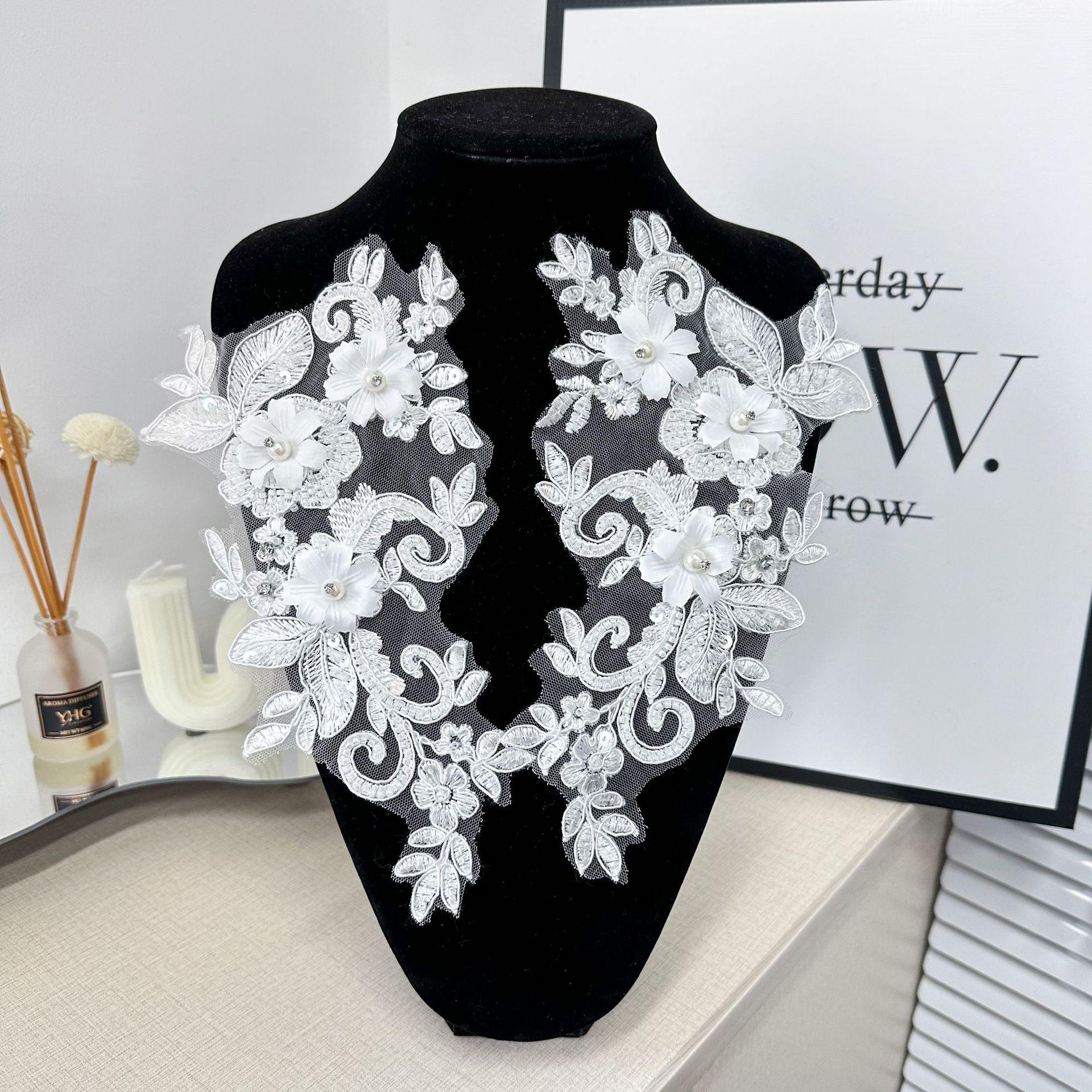 

White, Yellow, Pink, Blue And Purple, Lace Three-Dimensional Flower Pieces To Flowers Diy Bridal Headgear Jewelry Materials, Wedding Dress Decals H6005 Beads White