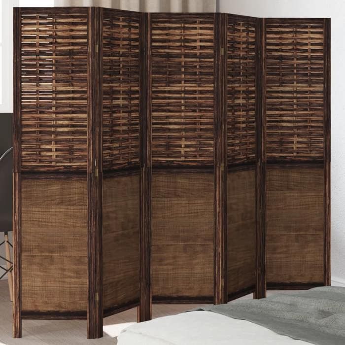 VidaXL Cloison de Séparation 5 Panneaux, Séparateur de Pièce, Écran d'Intimité, Paravent de Salon Chambre, Marron Foncé Bois 358709