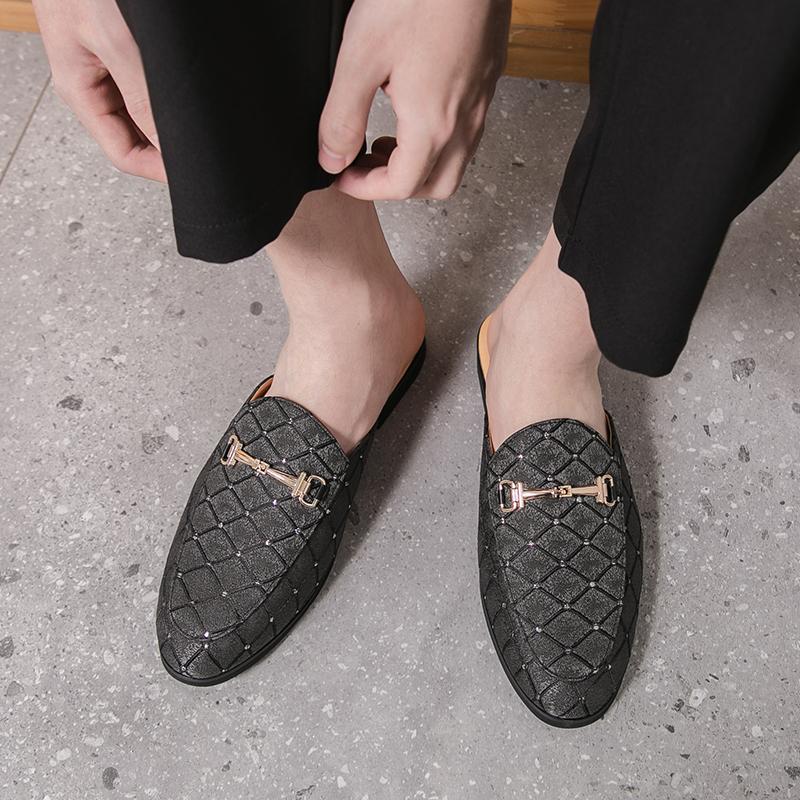 Men s Sandals Clogs Summer Flats Dress Shoes Black Sandals Casual Backless White Leather Shoes Large Size 38