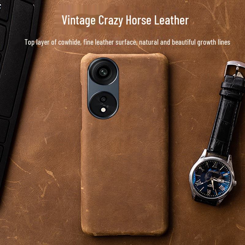 

OPPO A58 Cowhide Crazy Horse Leather Half Cover A83 A72 Protective Case A92s