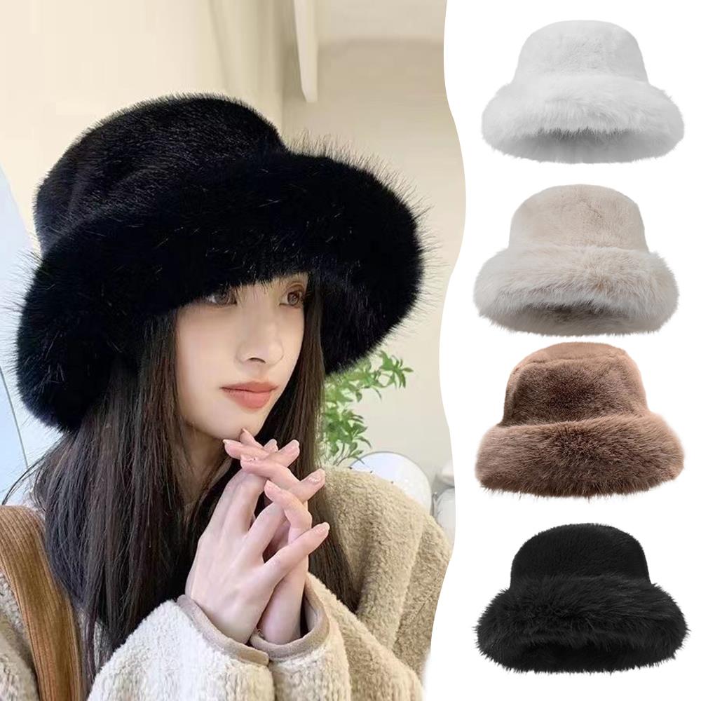 2025 Fluffy Fur Fisherman Hat Women Winter Plush Bucket Hat Ear Protection Cap Windproof Warm Female Panama Caps Russian Hat