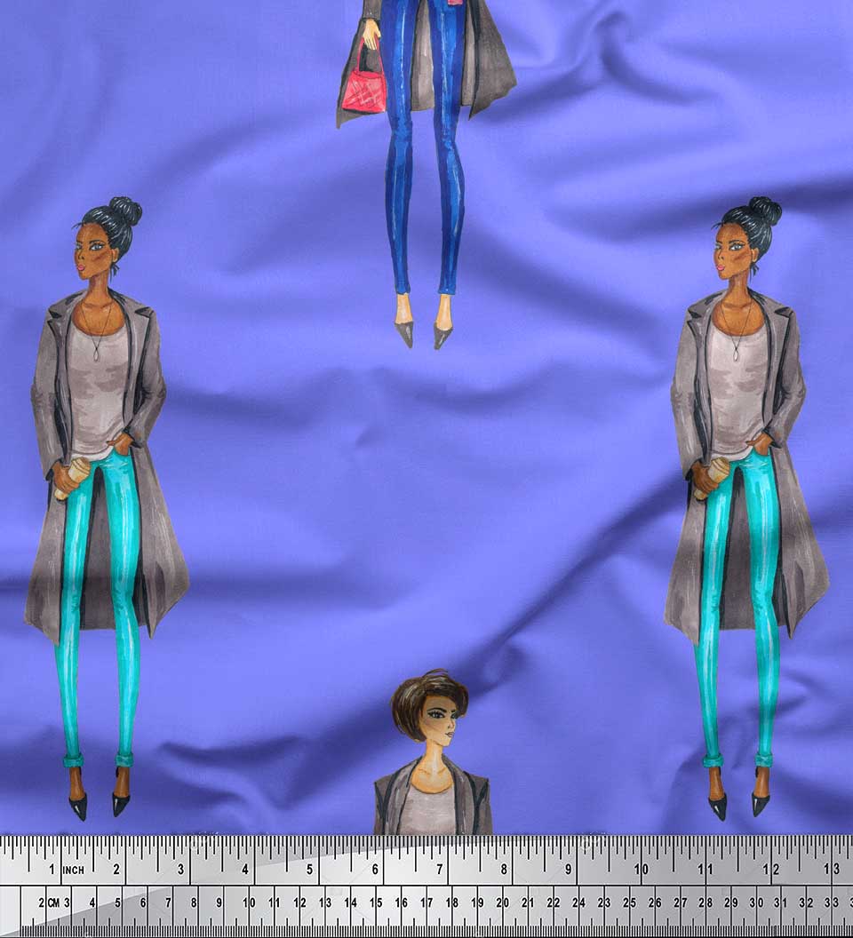 

Тканина Soimoi Japan Crepe Satin для жінок Групові принти на тканині на метр 42 дюйми 42 Inch Wide - Poly Crepe фіолетовий