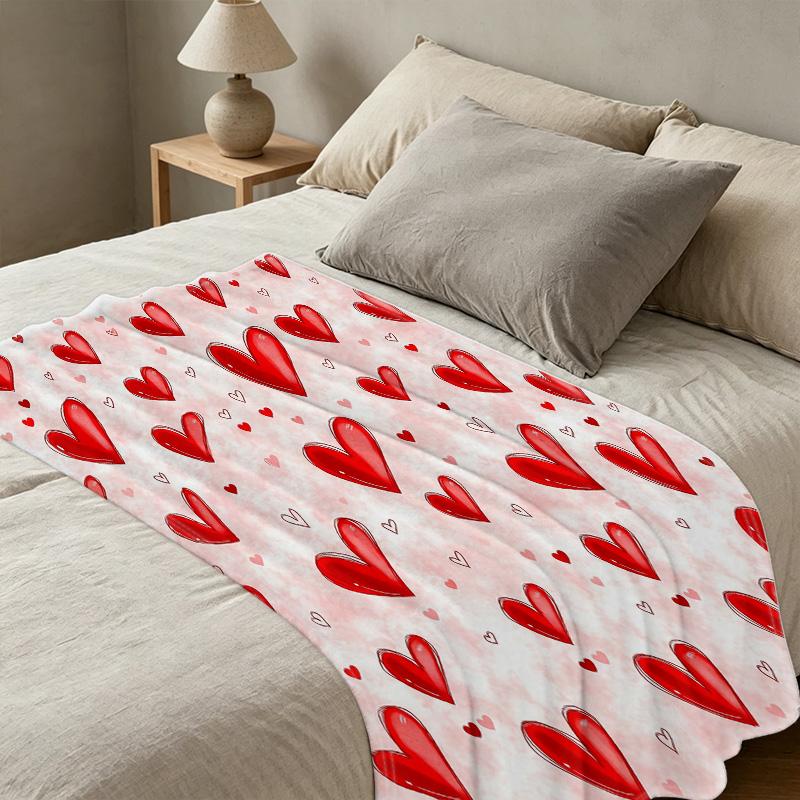 Heart Printed Flannel Fleece Blanket Soft, Warm & Skin-Friendly Cozy Throw, Ideal for Home Dorm Decor & Valentine's Day Gift